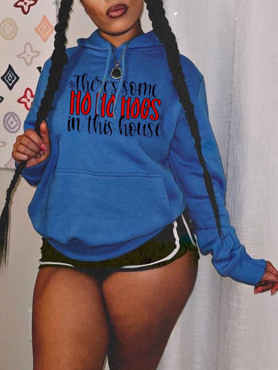 

LW Letter Print Pocket Design Hoodie, Blue