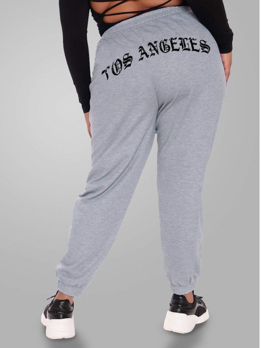 

LW High Waist Letter Print Loose Sweat Pants, Grey