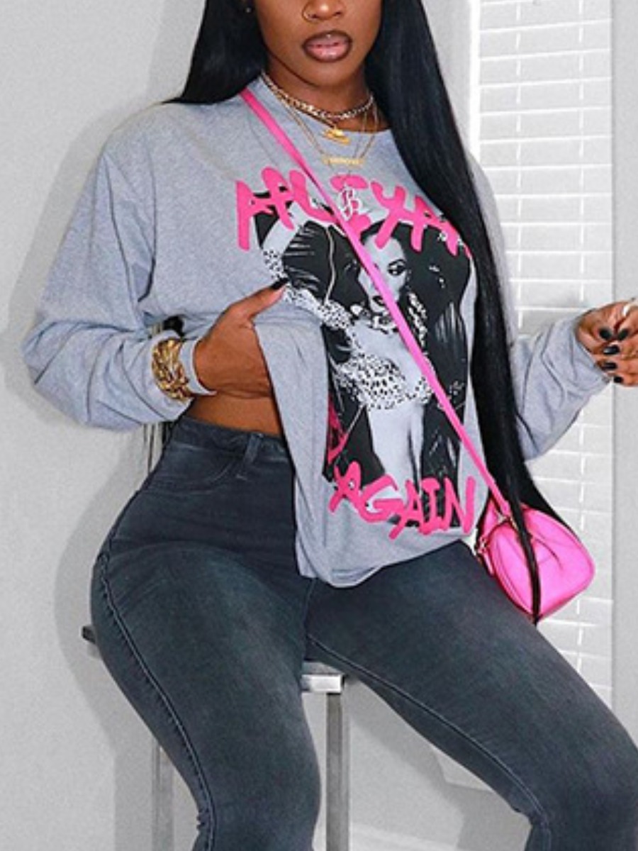 

LW Portrait Letter Print Oversized Sweatshirt, Grey