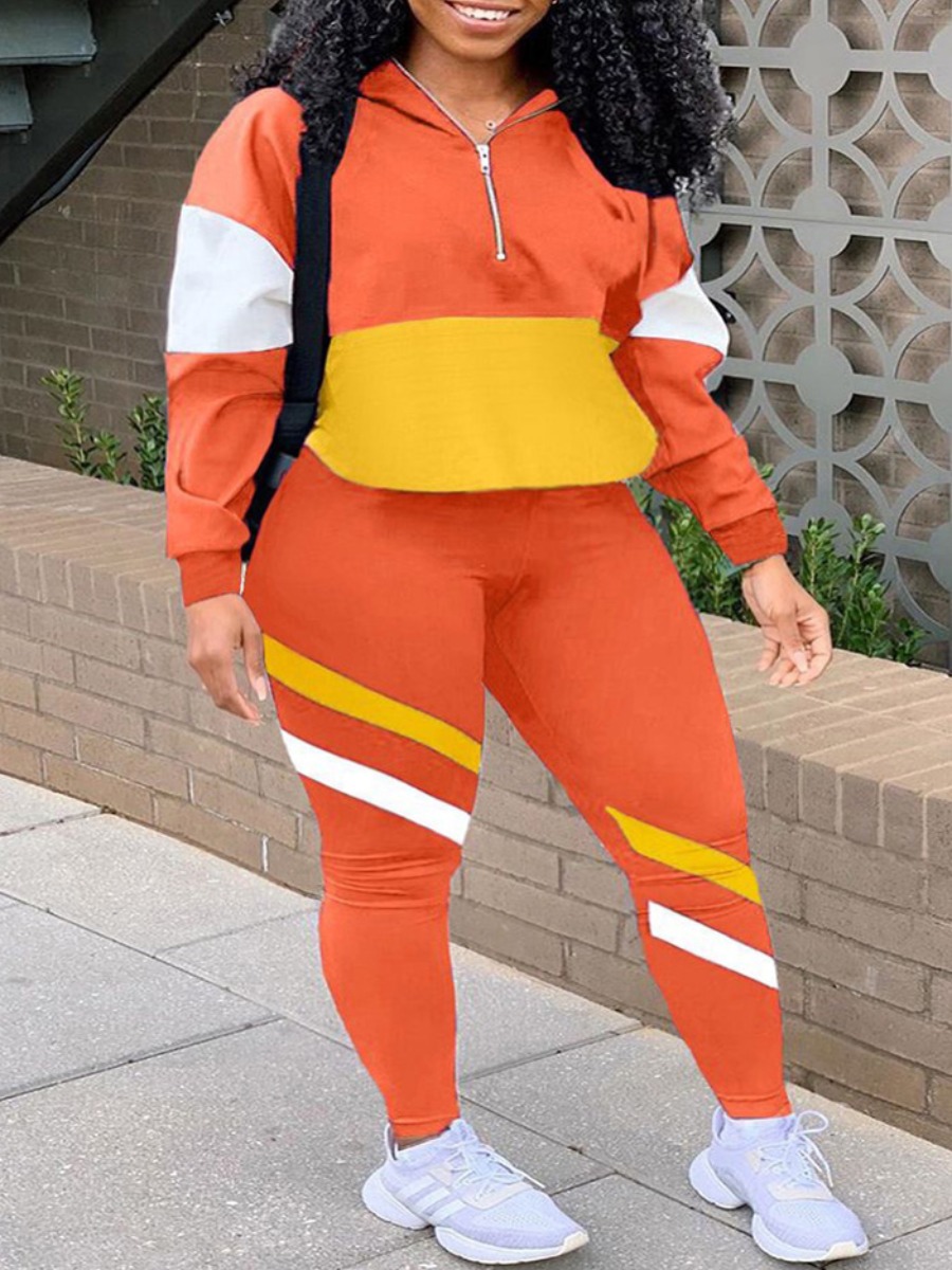 

LW Plus Size Zipper Design Patchwork Tracksuit Set, Croci