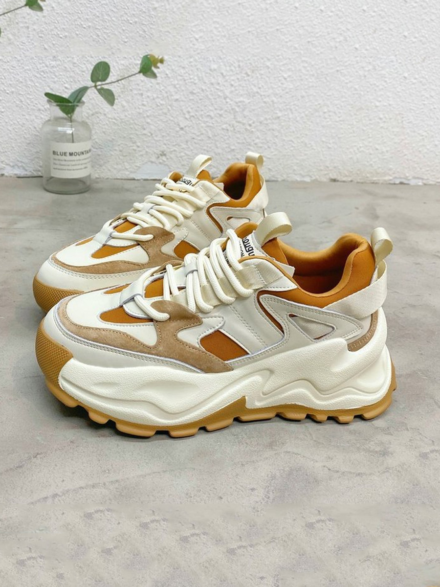 

LW Lace-up Patchwork Sneakers, Brown