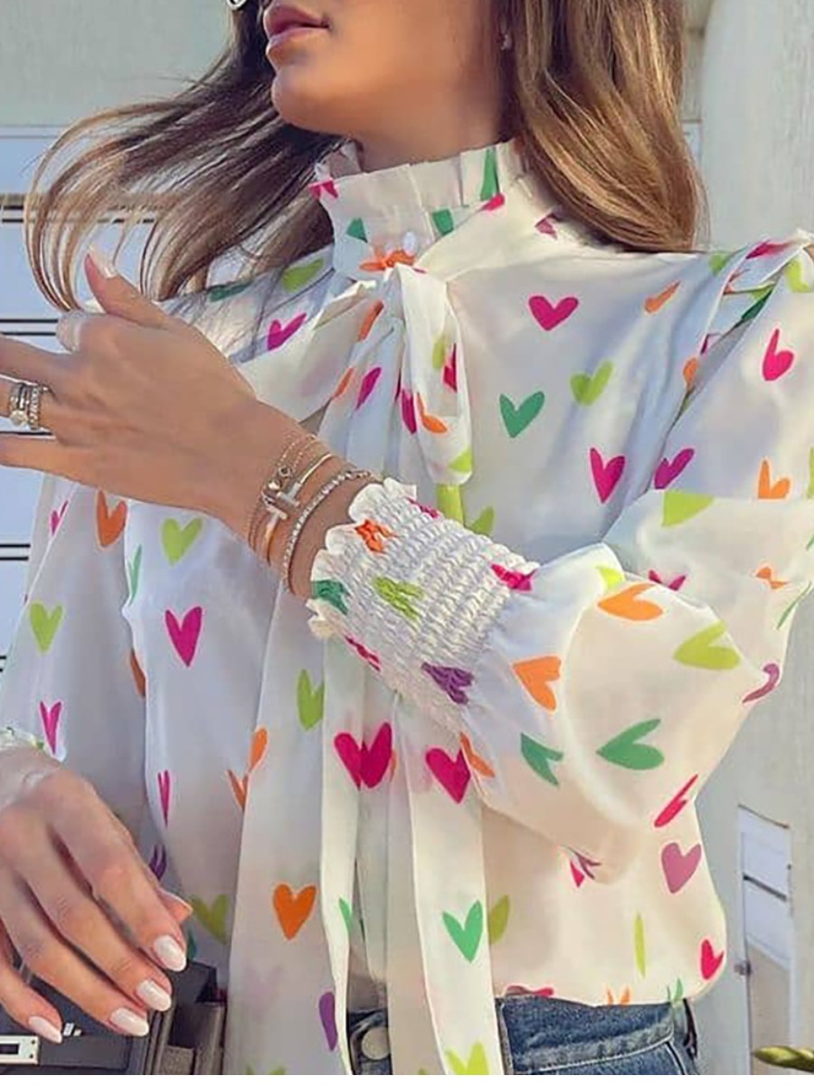 

LW Heart Print Bandage Design Shirt, White