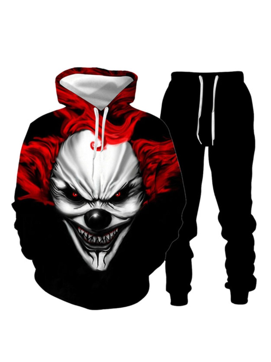 

LW Men Skull Flame Print Tracksuit Set, Black