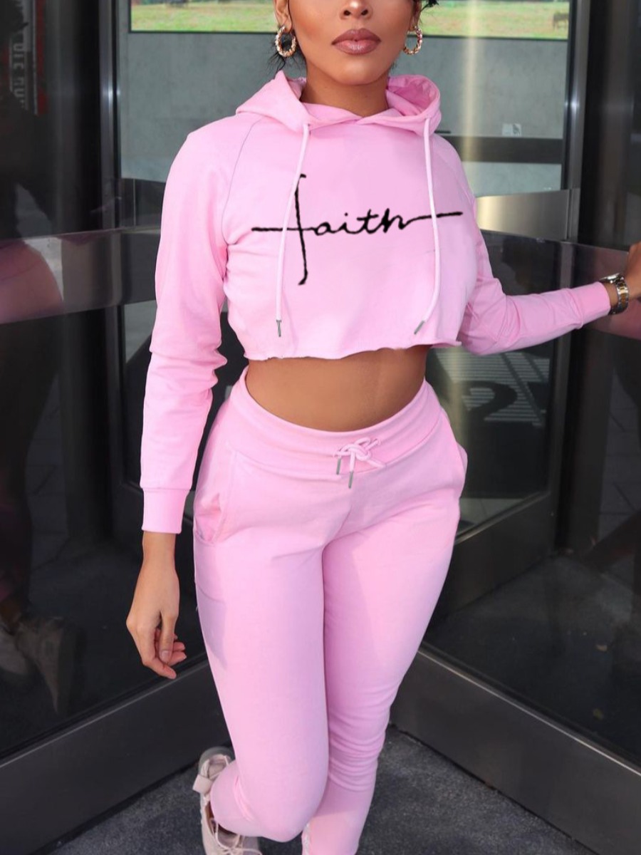 

LW Faith Drawing Crop Top Pants Set, Pink