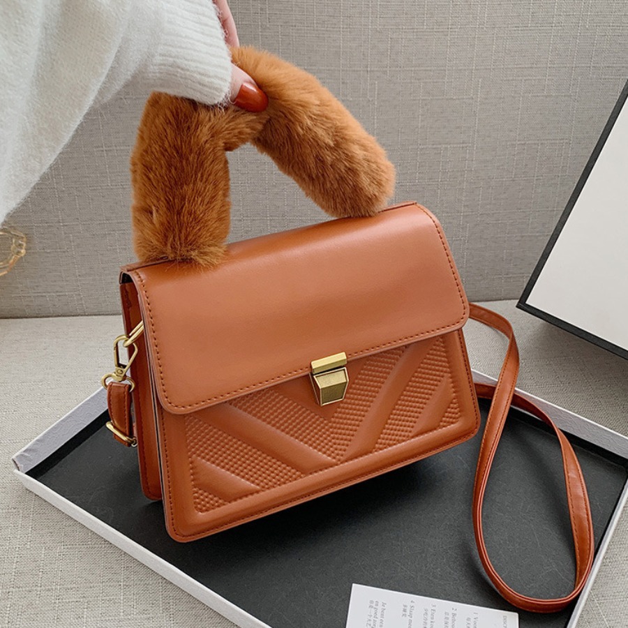 

LW PU Patchwork Embossed Solid Messenger Bag, Brown
