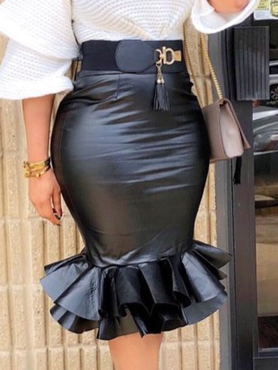 

LW Layered Cascading Founce Design Skirt (Without Belt), Black