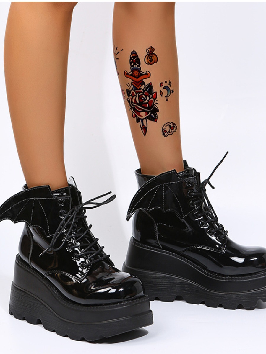 

LW Bandage Design Patchwork Platform Shoes, Black