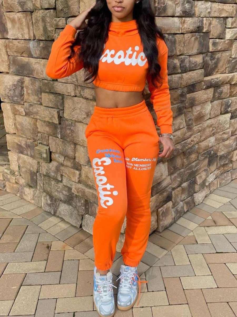 

LW Cotton Letter Print Crop Top Pants Set, Croci