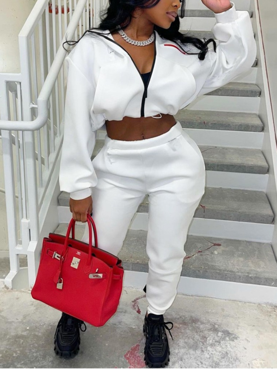 

LW Chain Decor CropTracksuit Set, White