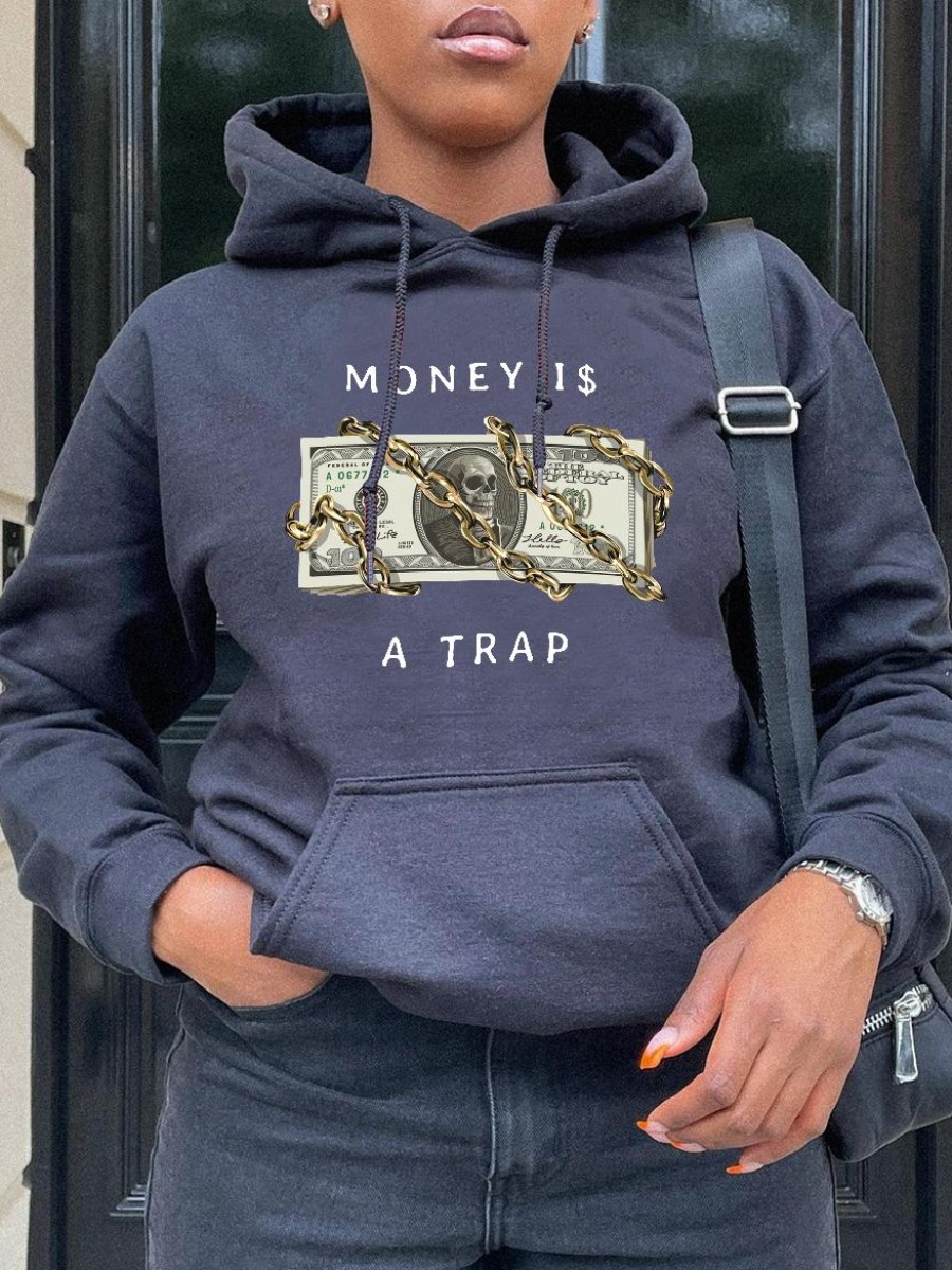 

LW Chain Money Print Loose Hoodie, Black