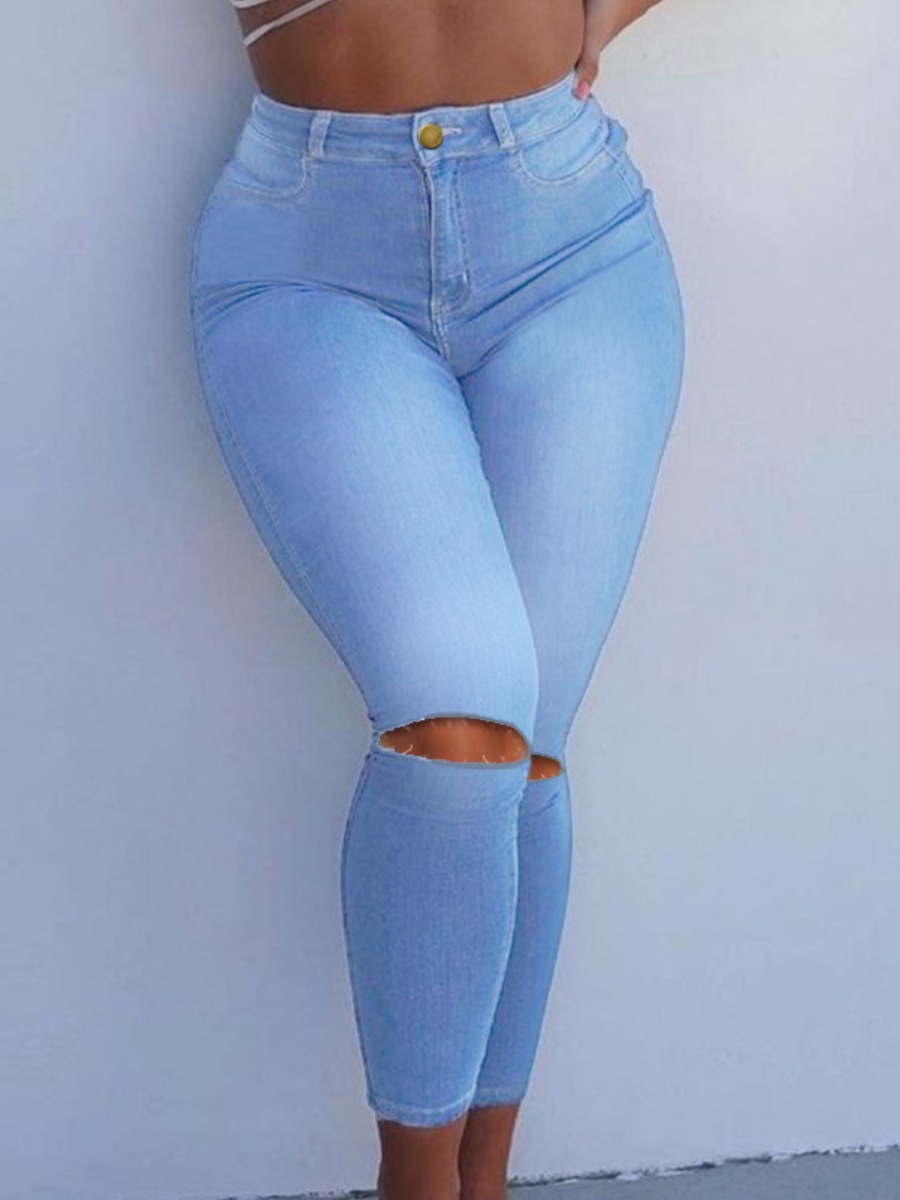 

LW High Waist Ripped Skinny Jeans, Baby blue