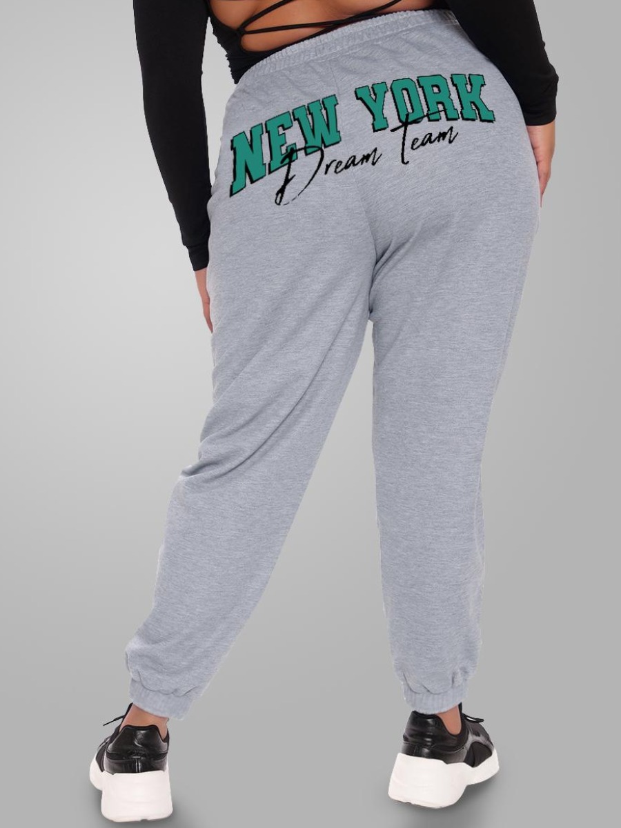 

LW Sweat High Waist Letter Print Loose Pants, Grey