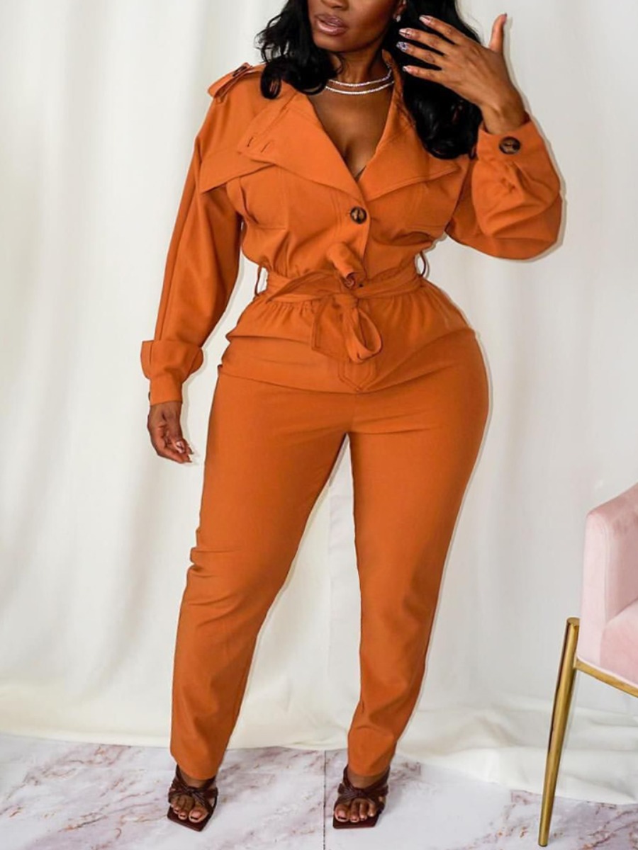 

LW Plus Size Lapel Neck Waist Tie Jumpsuit, Croci
