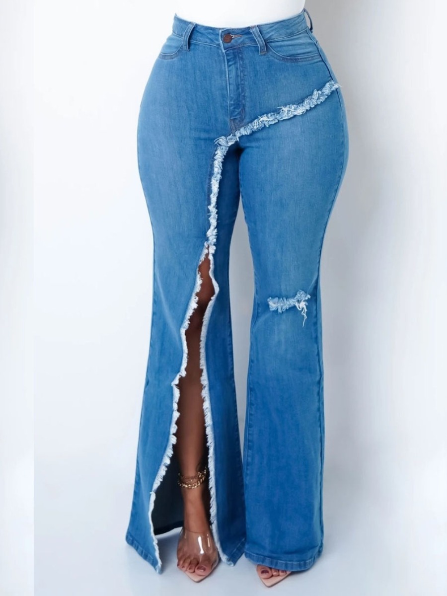 LW High Stretchy High Split Solid Raw Edge Jeans