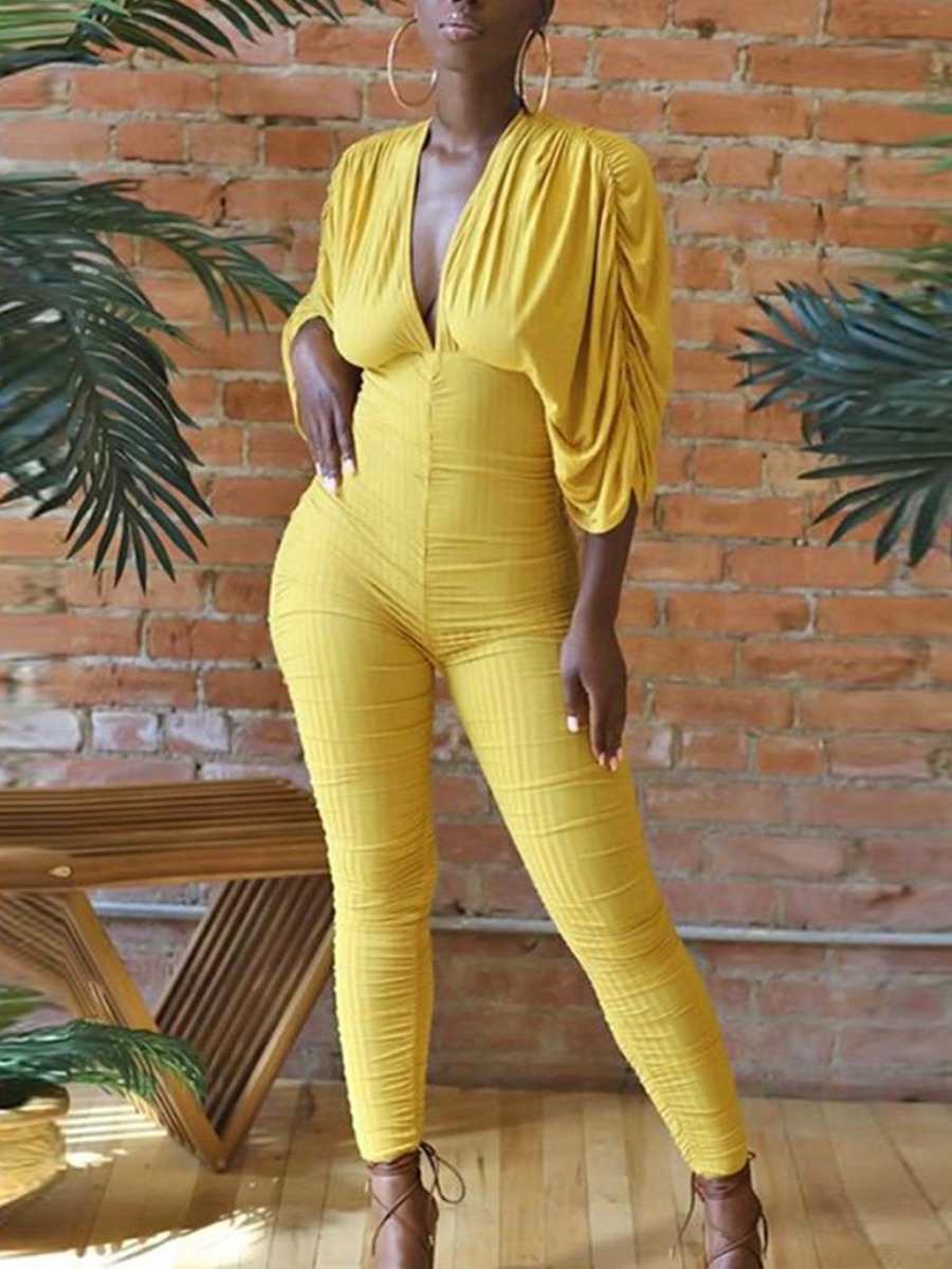 

LW SXY Tie Back Ruched Skinny Jumpsuit, Yellow