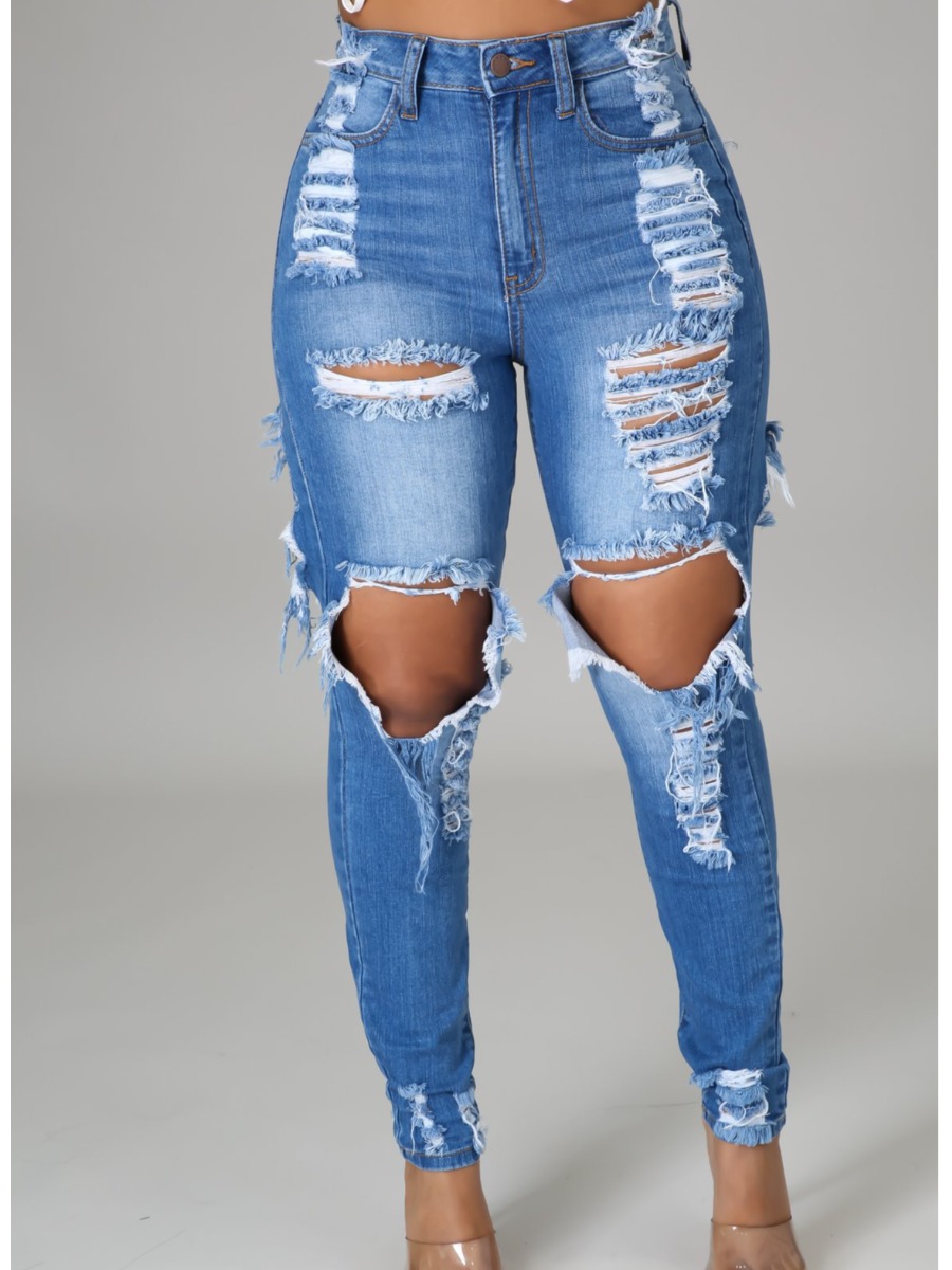 

LW High Waist High Stretchy Ripped Skinny Jeans, Blue