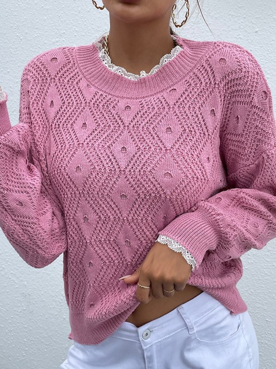 

LW Dropped Shoulder Pierced Sweater, Pink