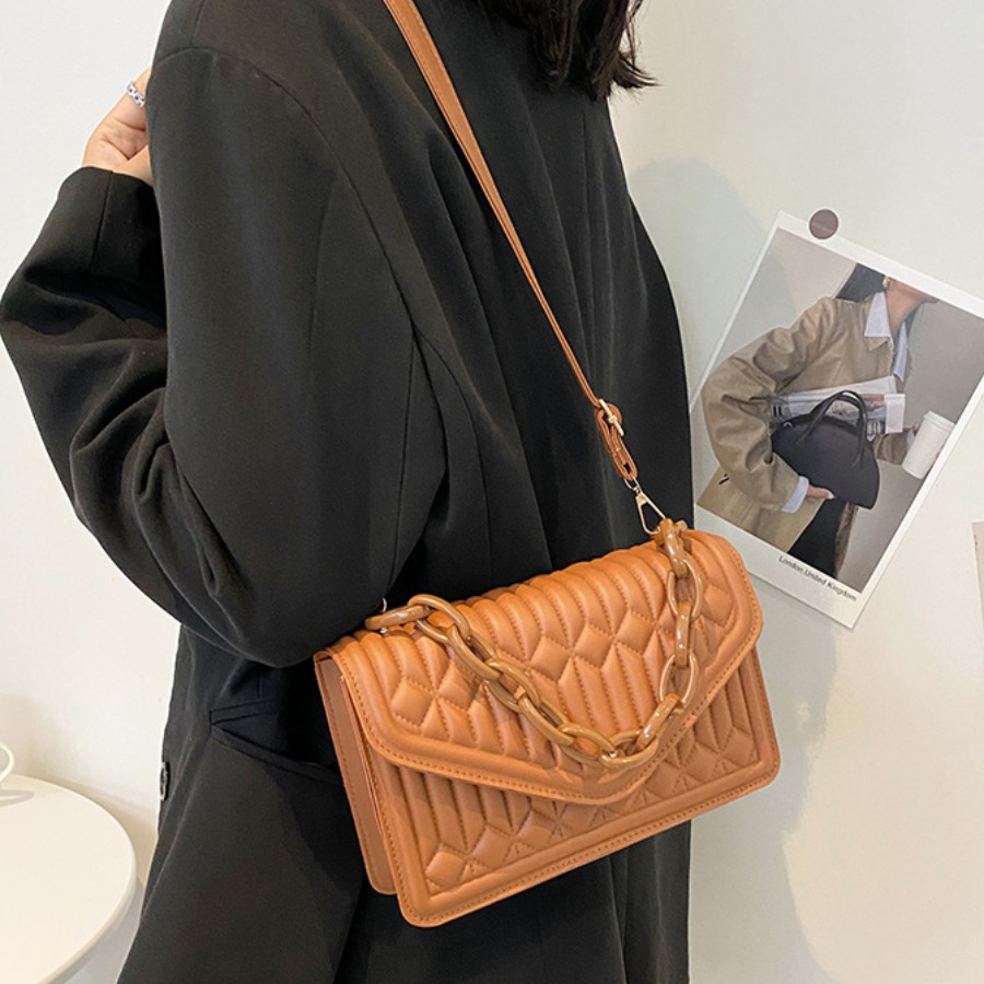 

LW PU Embossed Solid Crossbody Bag, Brown