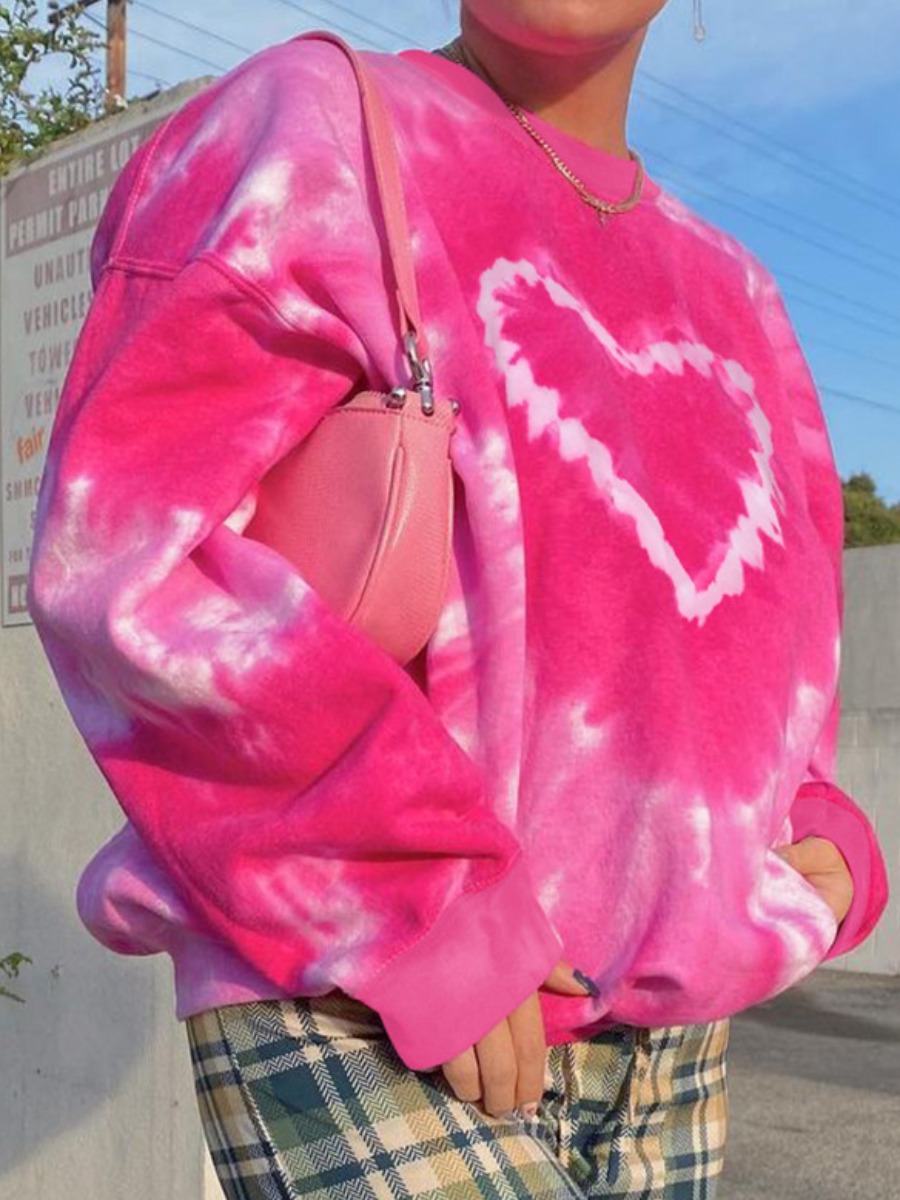 

LW Tie Dye Heart Print Oversized Sweatshirt, Pink