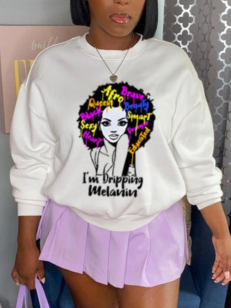 

LW Letter Figure Print Pullover Sweatshirt, White