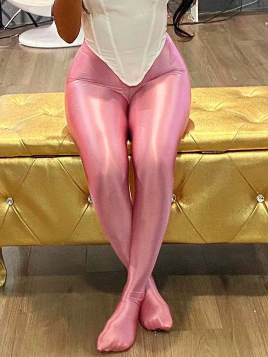 

LW Leather High Waist Solid Skinny Leggings, Pink
