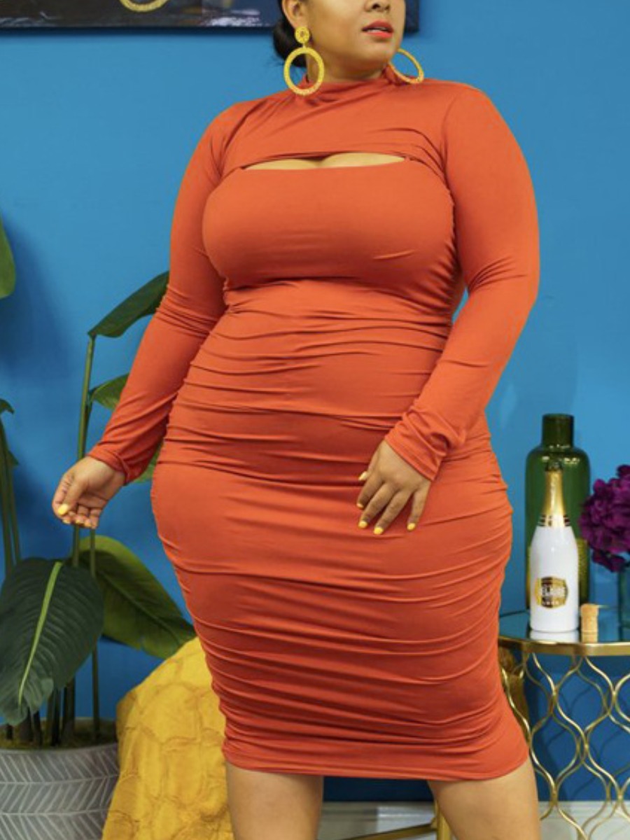 

LW Plus Size Ruched Solid Drees Set, Croci