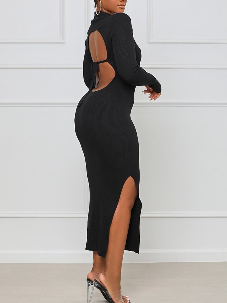 LW SXY Backless Rib Knit Solid Bodycon Dress от Lovelywholesale WW