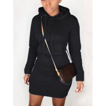

LW Hooded Collar Kangaroo Pocket Sweater Dress, Black