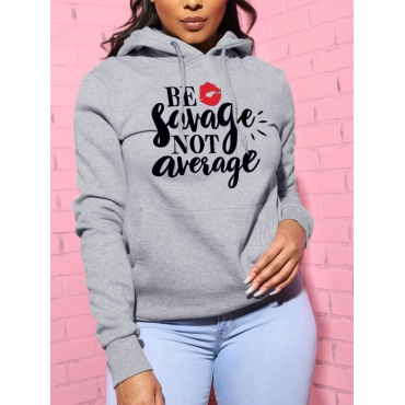 

LW Letter Lip Print Hoodie, Grey