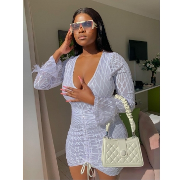 

LW SXY V Neck Fold Design White Mini Dress