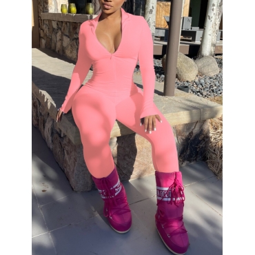 

LW BASICS Zipper Design Skinny Jumpsuit, Pink