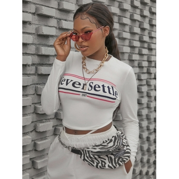 

LW Cotton Letter Print Pullover T-shirt, White