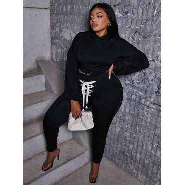 

LW Crop Top Bandage Design Pants Set, Black