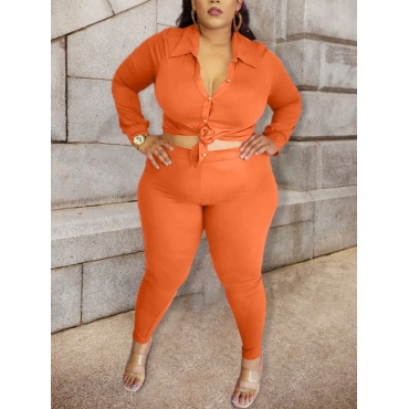 

LW Plus Size Button Design Skinny Pants Set, Croci