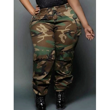 

LW Plus Size Casual Camo Print Army Green Pants, Army green camouflag