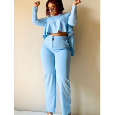

LW Flounce Design High-waisted Pants Set, Skyblue