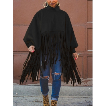 

LW Lantern Sleeve Tassel Design Sweatshirt, Black