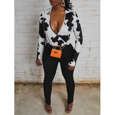 

LW Animal Print Rib Knit Slit Pants Set, White