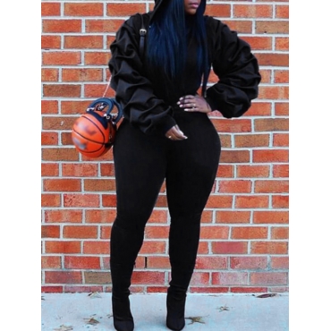 

LW Plus Size Fold Design Regular Fit Pants Set, Black