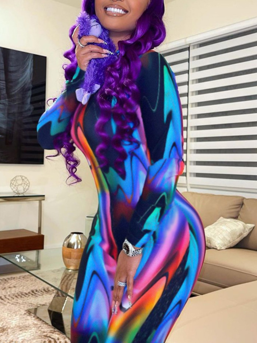

LW Tie Dye Gradient Print Skinny Jumpsuit, Multi