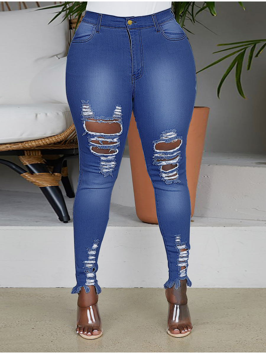 

LW Ripped Raw Edge Jeans, Deep blue