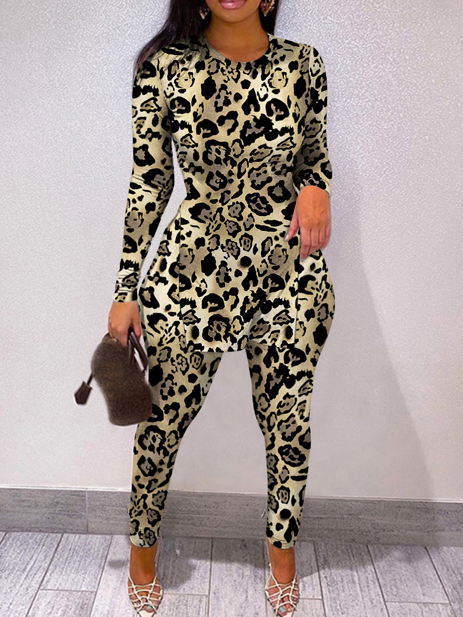 

LW Leopard Print Side Slit Pants Set