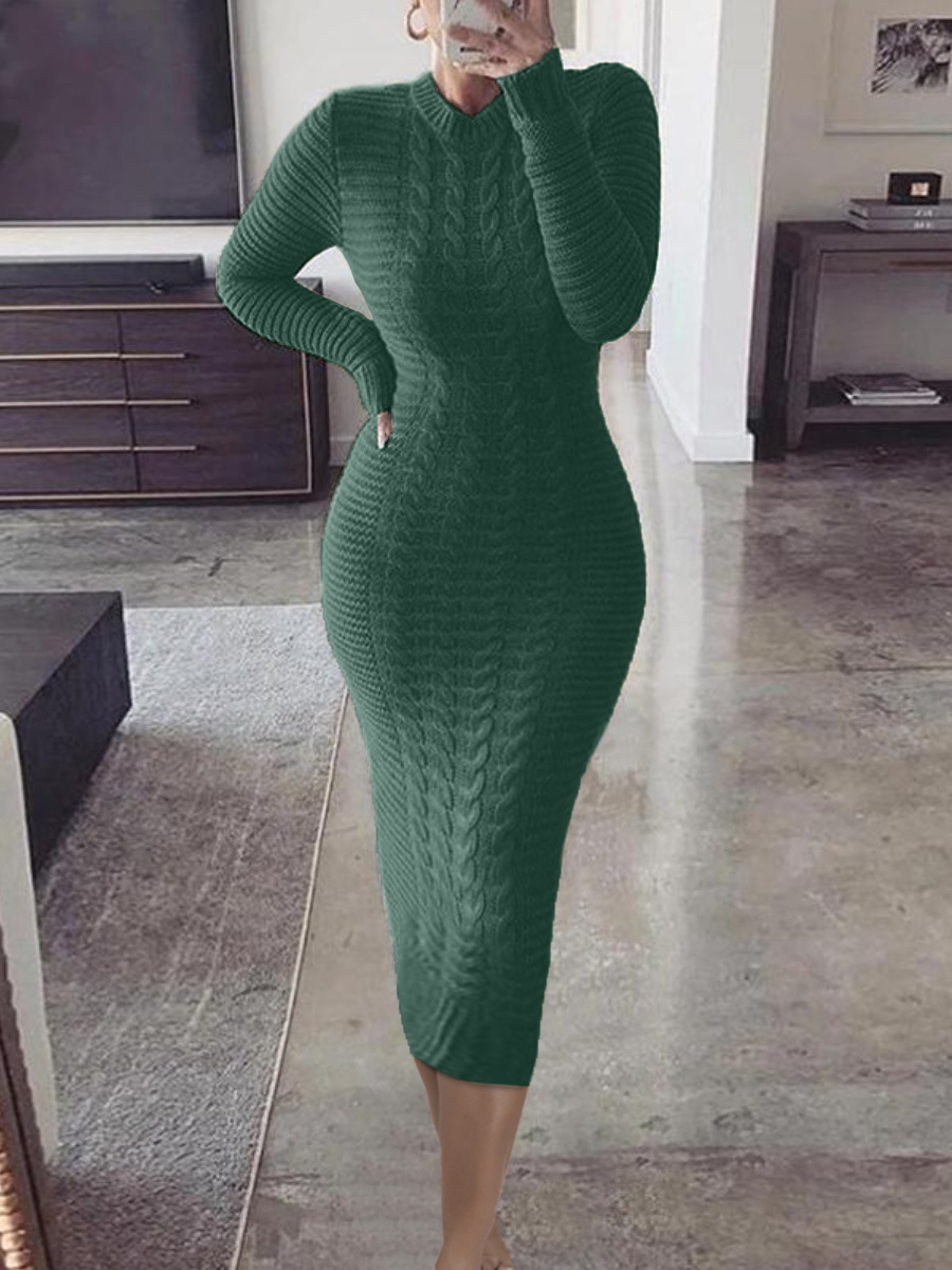 

LW Round Neck Sweater Bodycon Dress, Green