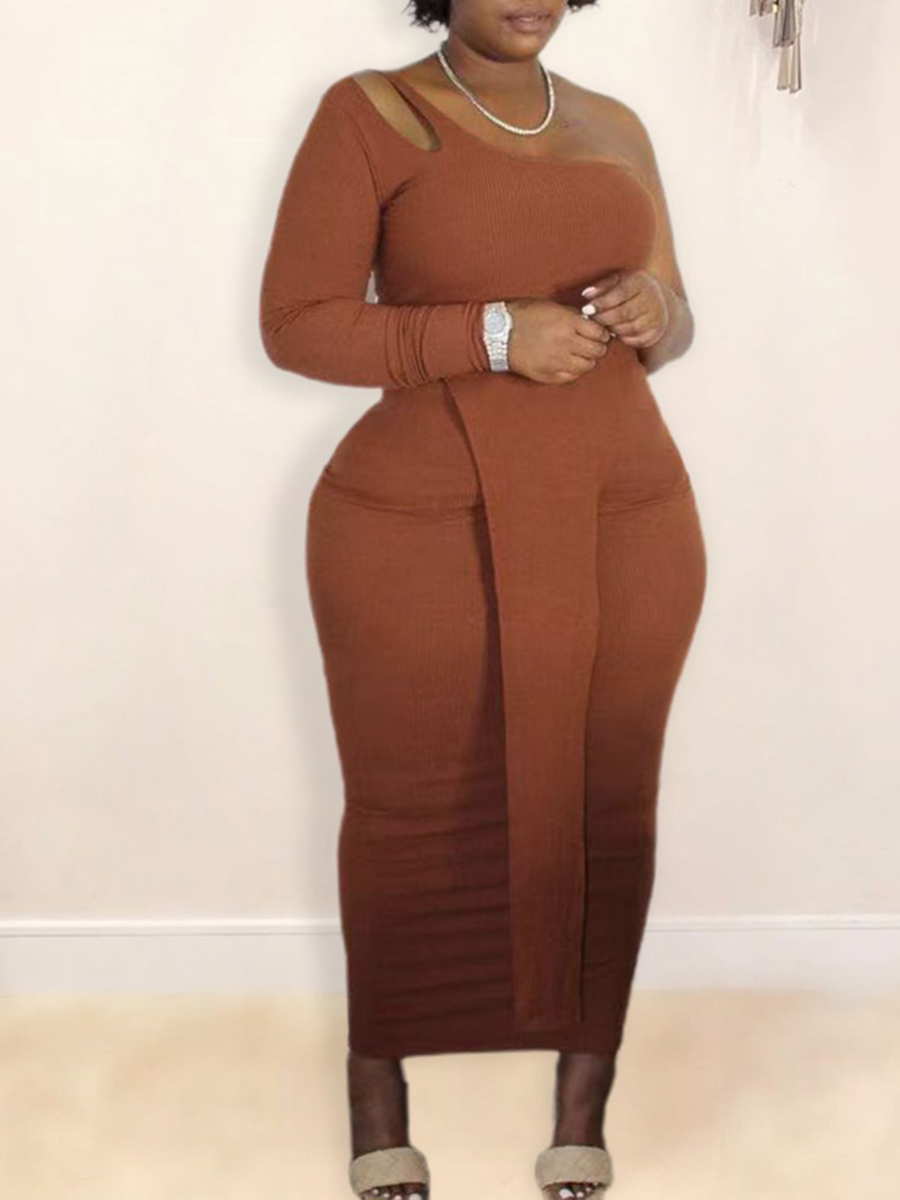 

LW Plus Size One Shoulder Slit Skirt Set, Orange