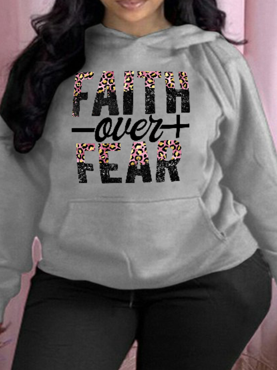 LW Plus Size Leopard Letter Print Hoodie
