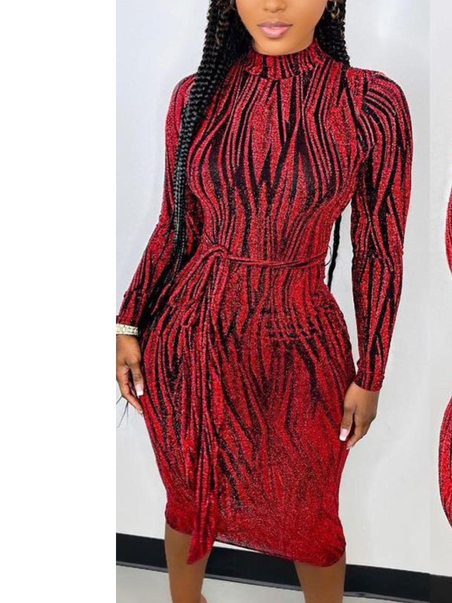 

LW Print Bandage Design Bodycon Dress, Red