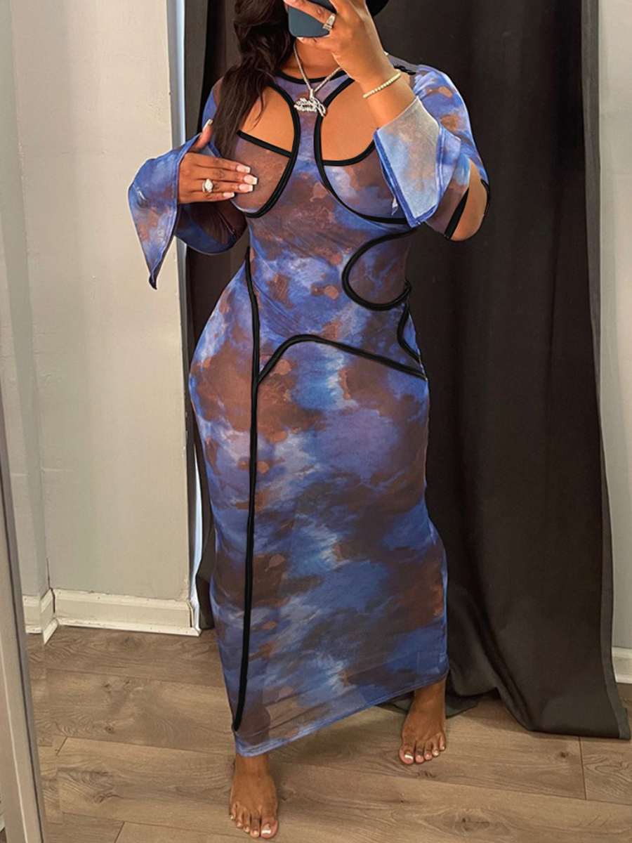 

LW Tie-dye Cut Out Bodycon Dress, Blue