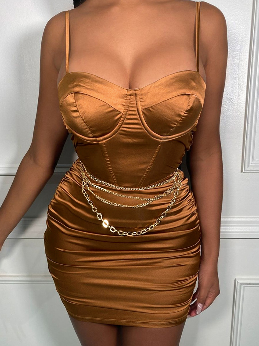 

LW SXY Ruched Cami Bodycon Dress (Without Waistchain), Brown