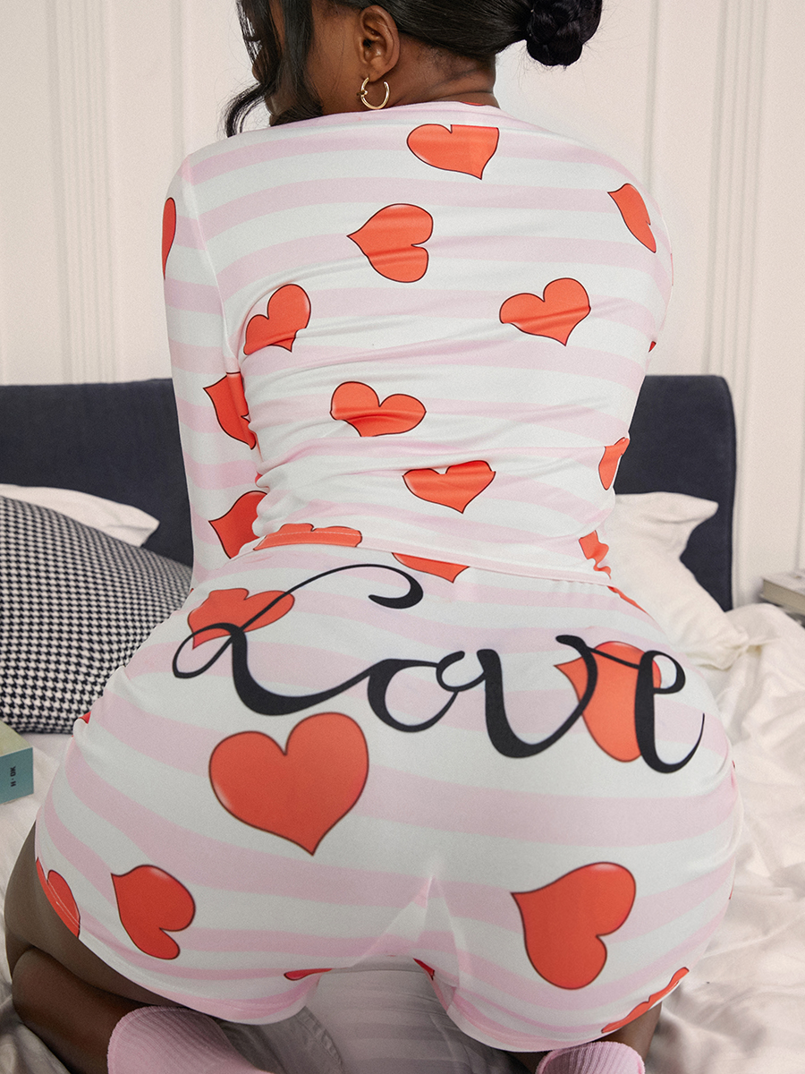 

LW Heart Letter Print Shorts Set, White