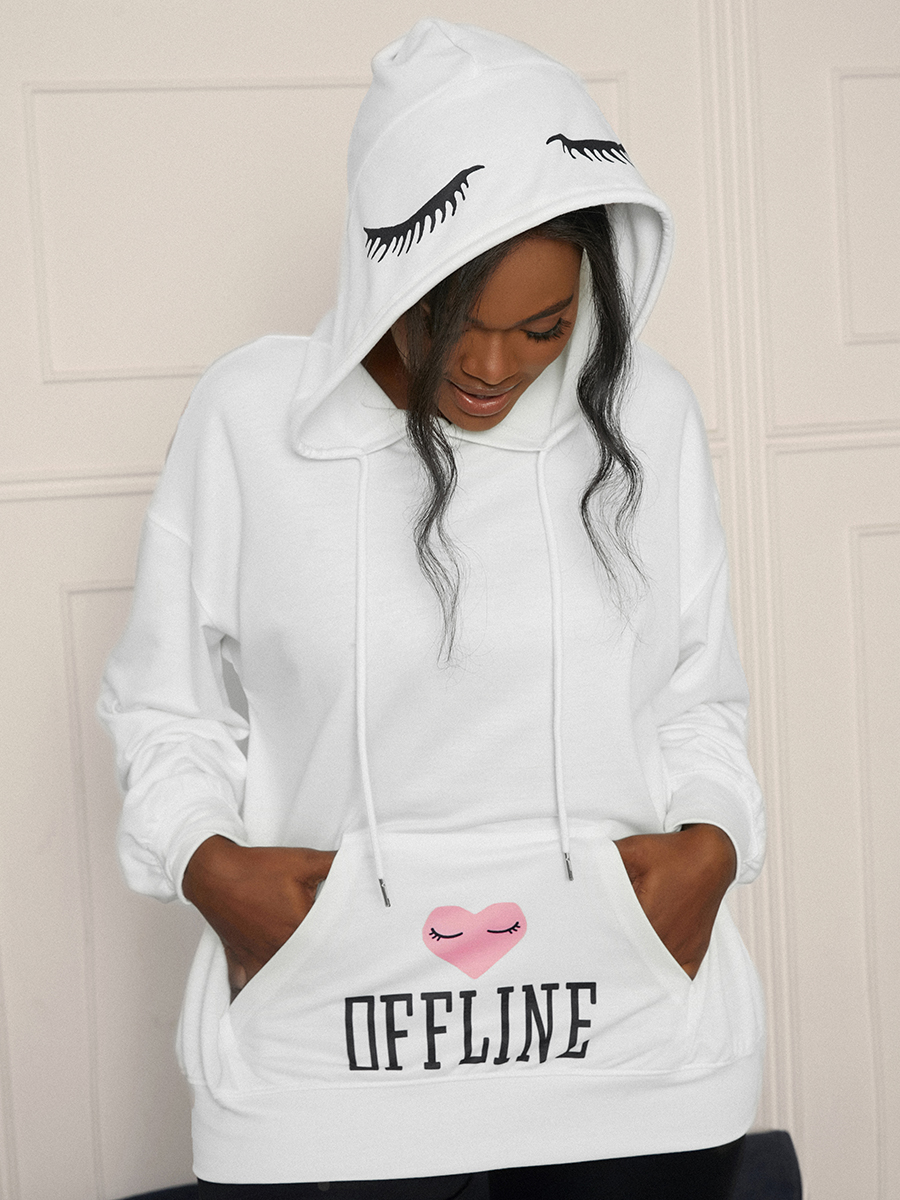 LW BASICS Heart Letter Print Oversized Hoodie